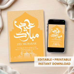 Moderne minimalistische Ocker-Gelbe Eid Mubarak Ka Feiertagskarte