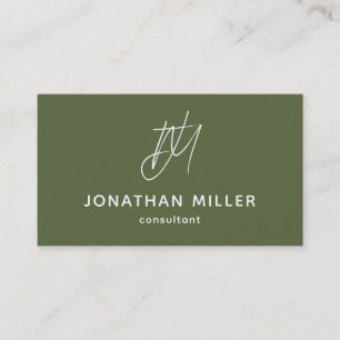 Moderne Minimalistische Olive Green Monogram Visitenkarte