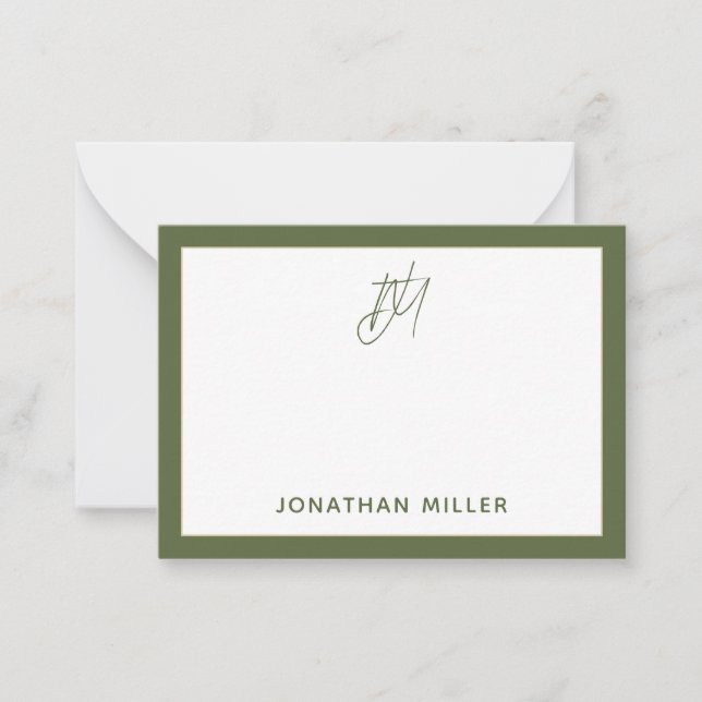 Moderne Minimalistische Olive Monogram Mitteilungskarte (Vorderseite)