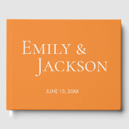 Moderne Minimalistische Orange White Wedding Gästebuch