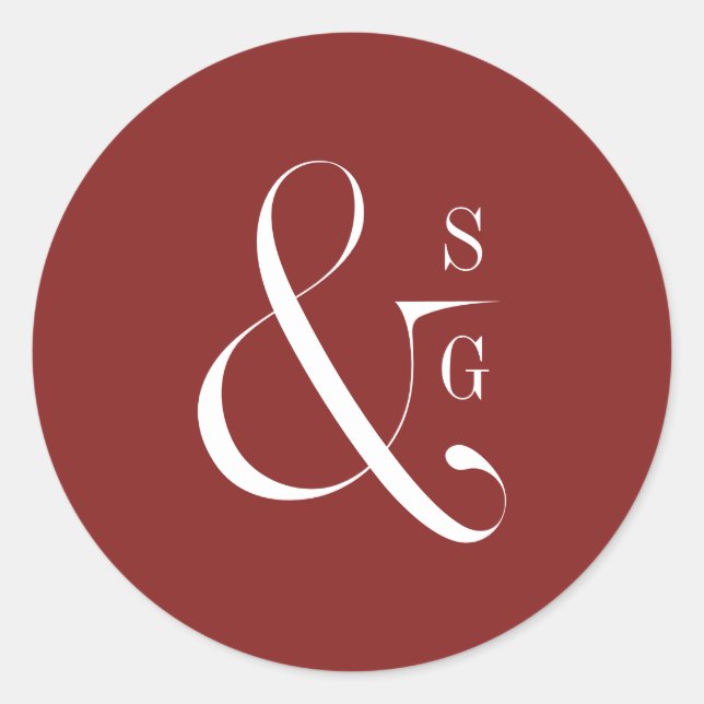 Moderne minimalistische Pärchen-Monogramm-Bordeaux Runder Aufkleber (Vorderseite)