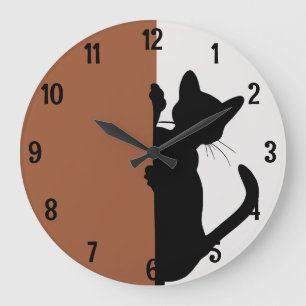 Moderne minimalistische Peeking Kitty Cat Große Wanduhr