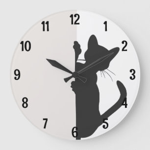 Moderne minimalistische Peeking Kitty Cat - Light Große Wanduhr