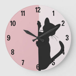 Moderne minimalistische Peeking Kitty Cat - Pink Große Wanduhr