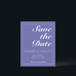 Moderne Minimalistische Periwinkle & White Save th The Date<br><div class="desc">Hübsches,  modernes,  minimalistisches und trendiges Hochzeitsdesign mit farbenprächtigem Hintergrund und weißen,  anpassbaren Textblöcken in modernen Schriftart</div>