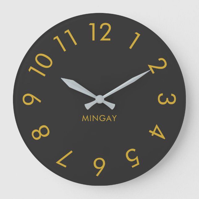 Moderne Minimalistische Personalisierte Solid Gray Große Wanduhr (Vorderseite)