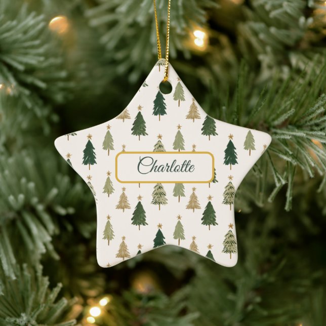Moderne Minimalistische Personalisierte Weihnachte Keramik Ornament (Baum)