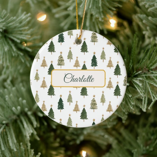 Moderne Minimalistische Personalisierte Weihnachts Keramik Ornament (Baum)