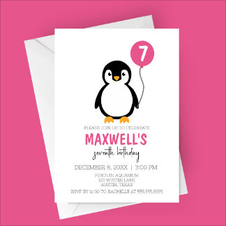 Moderne Minimalistische Pinguin Winter Geburtstags Einladung