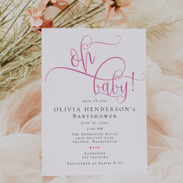 Moderne Minimalistische Pink-Kalligrafie Kinderdus Einladung (Von Creator hochgeladen)