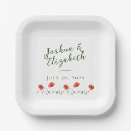 Moderne Minimalistische Poppies Hochzeit Pappteller