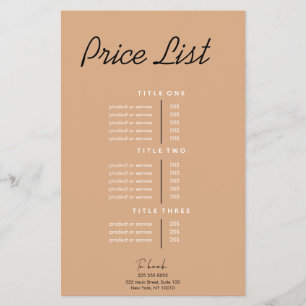Moderne Minimalistische Preisliste Flyer