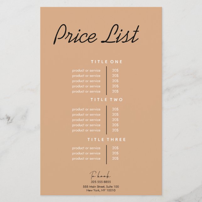 Moderne Minimalistische Preisliste Flyer (Vorne)