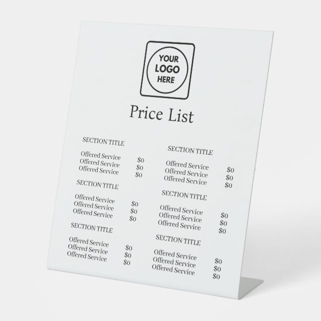Moderne Minimalistische Preisliste | Individuelles Sockelschild (Vorderseite)