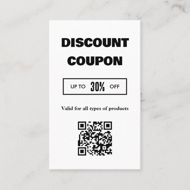 Moderne Minimalistische QR Code Discount Card Visitenkarte (Vorderseite)