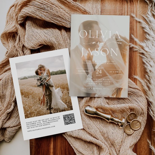 Moderne Minimalistische QR Code Foto Hochzeit Einladung (Von Creator hochgeladen)