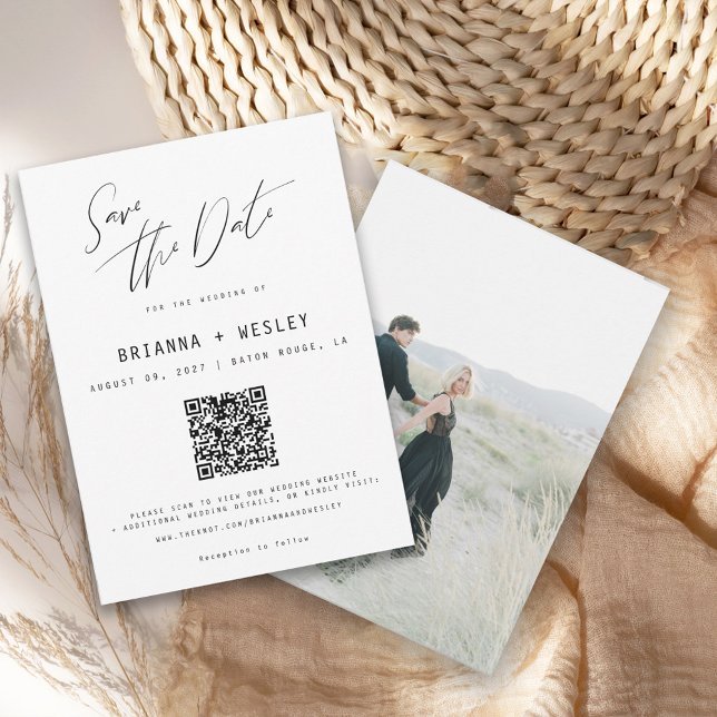 Moderne minimalistische QR-Code-Foto Save The Date (Von Creator hochgeladen)