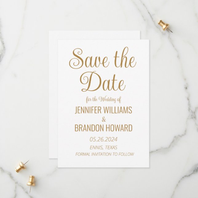 Moderne Minimalistische QR Code Gold Elegante Hoch Save The Date (Vorderseite/Rückseite Beispiel)