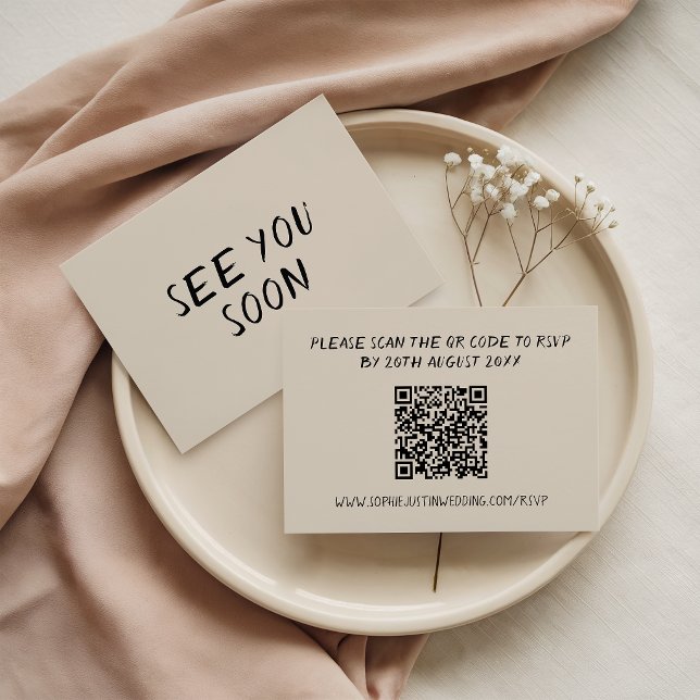 Moderne minimalistische QR-Code-Handschriftliche H RSVP Karte (Von Creator hochgeladen)