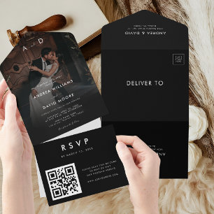 Moderne minimalistische QR-Code-Hochzeit mit verbl All In One Einladung