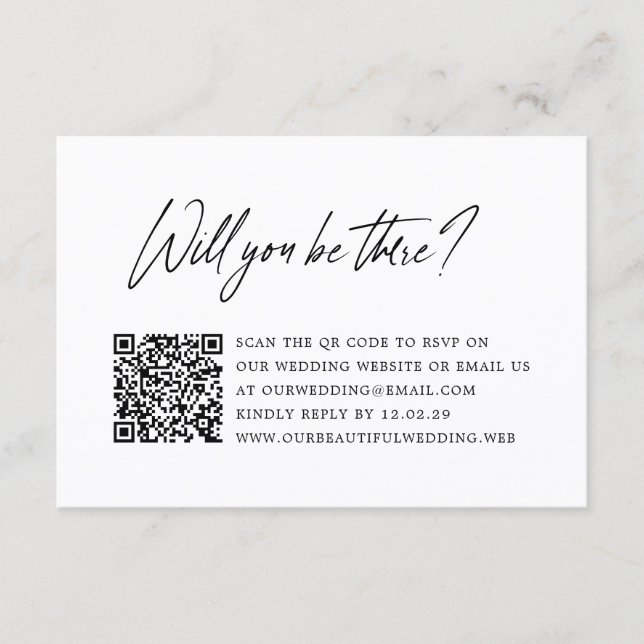 Moderne Minimalistische QR-Code-Hochzeit RSVP Karte (Vorderseite)