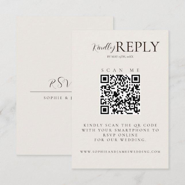 Moderne Minimalistische QR-Code-Kalligrafie-RSVP-K RSVP Karte (Vorne/Hinten)