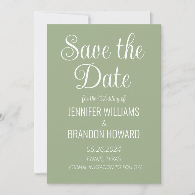 Moderne Minimalistische QR Code Sage Green Wedding Save The Date (Vorderseite)