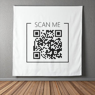 Moderne Minimalistische QR-Code-Scan-Mich-Unterneh Wandteppich