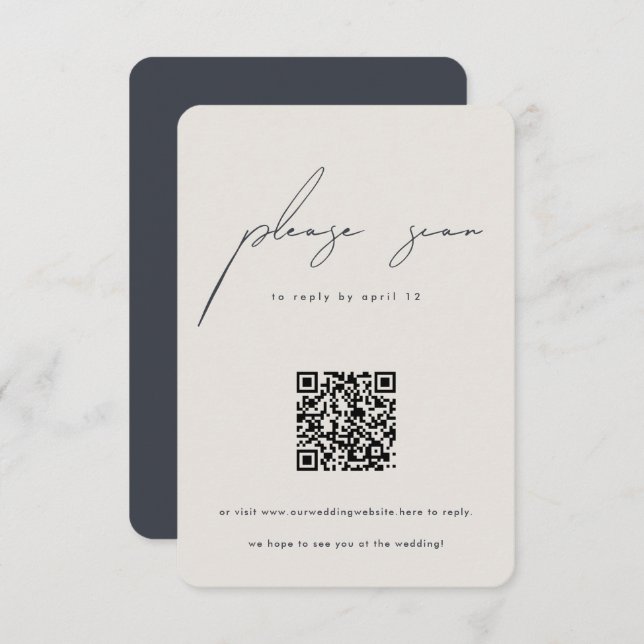 Moderne Minimalistische QR-Hochzeit RSVP Karte (Vorne/Hinten)
