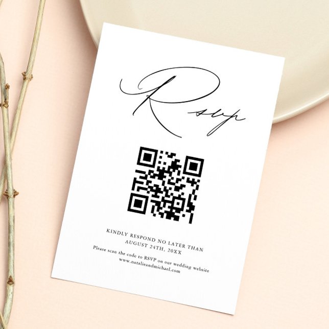 Moderne Minimalistische QR-Hochzeit RSVP Karte (Von Creator hochgeladen)