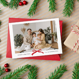 Moderne Minimalistische Red Bow Foto Holiday Card Feiertagskarte