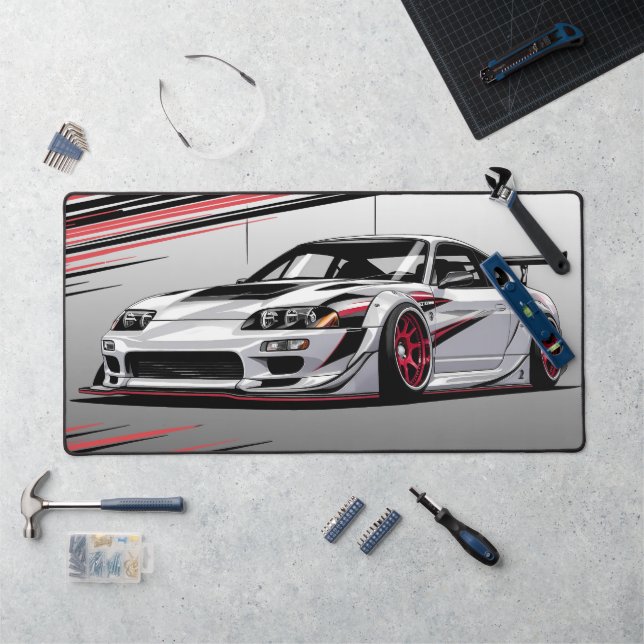 Moderne Minimalistische Rennautokultur Rot & Grau Schreibtischunterlage (Arbeitsplatz)