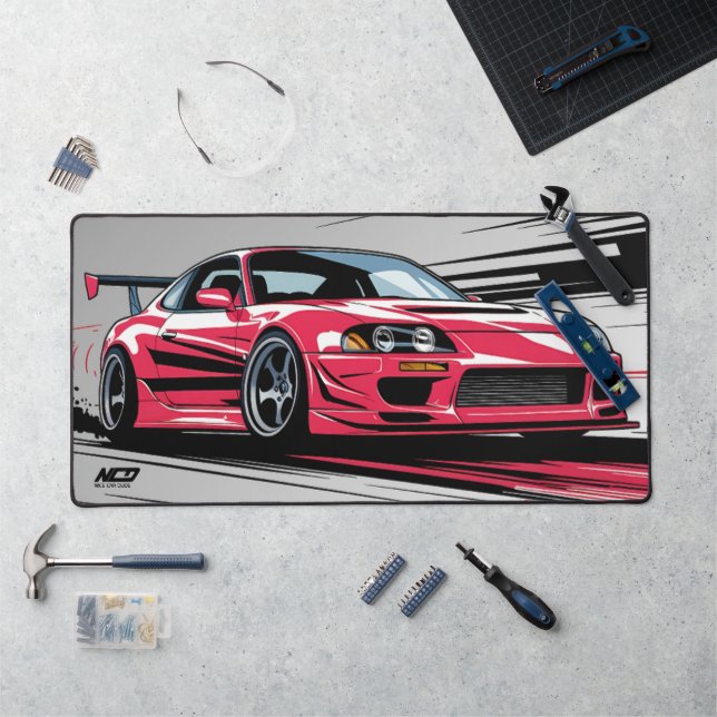 Moderne Minimalistische Rennautokultur Rot & Grau Schreibtischunterlage (Arbeitsplatz)