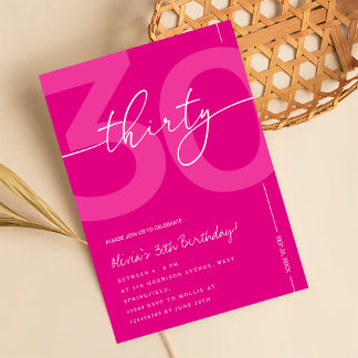 Moderne minimalistische rosa 30. Geburtstagsfeier Einladung