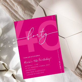 Moderne minimalistische rosa 40. Geburtstagsfeier Einladung
