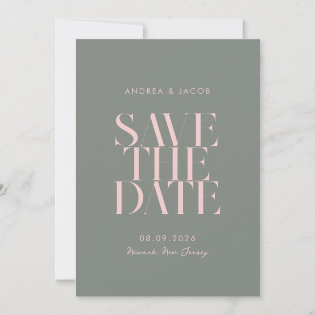 Moderne Minimalistische Rosa-Chic-Hochzeit Save The Date (Vorderseite)