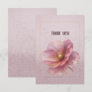 Moderne minimalistische rosa-goldene Mohn-Hochzeit Dankeskarte