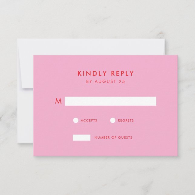 Moderne Minimalistische Rosa-Hochzeit RSVP Karte (Vorderseite)