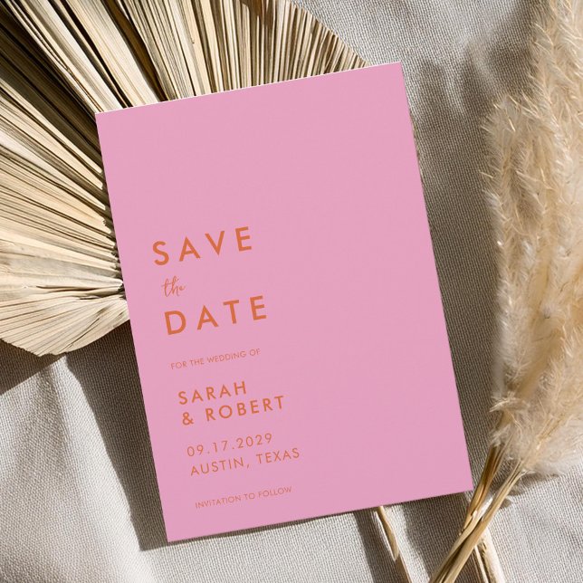 Moderne Minimalistische Rosa Orange Hochzeit Save The Date (Von Creator hochgeladen)