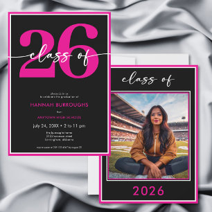 Moderne Minimalistische Rosa Schrift Graduationspa Einladung