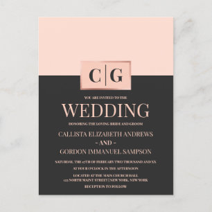 Moderne Minimalistische rosa Schwarz-Farbblock-Hoc Einladungspostkarte