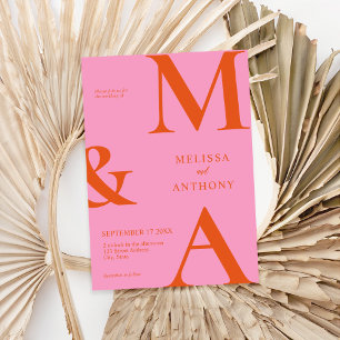 Moderne Minimalistische Rosa- und Orangenhochzeit Einladung