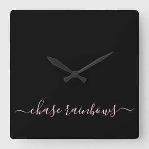 Moderne, Minimalistische Rosa- und Schwarzkastenra Quadratische Wanduhr