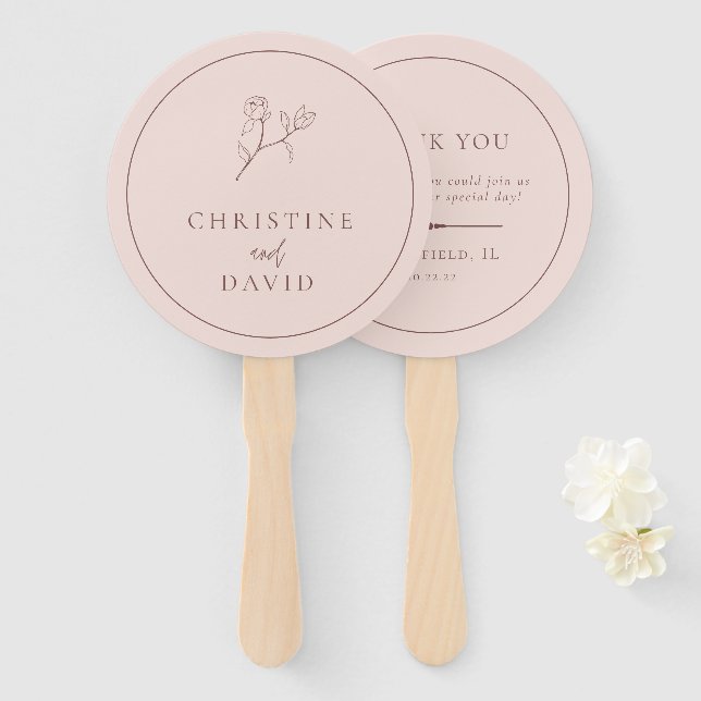 Moderne Minimalistische Rose Boho Blume Wedding Fächer (Vorne und Hinten)