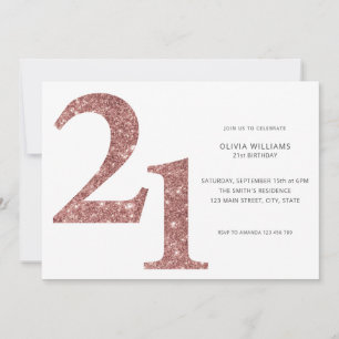 Moderne Minimalistische Rose Gold 21. Geburtstag Einladung