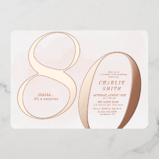 Moderne, minimalistische Rose Gold 80. Folieneinladung