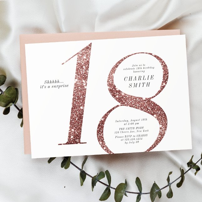 Moderne minimalistische Rose Gold Glitzer 18. Gebu Einladung (Modern minimalist rose gold glitter 18th birthday invitation)