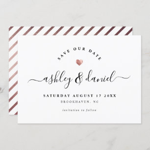 Moderne Minimalistische Rose Gold Save the Date ei Einladung