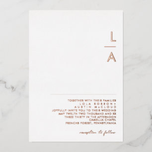 Moderne minimalistische roségoldene Monogramm-Ehe- Folieneinladung