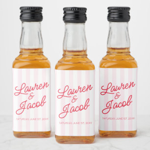 Moderne minimalistische rote rosa Streifen Hochzei Alkoholflaschenetikett